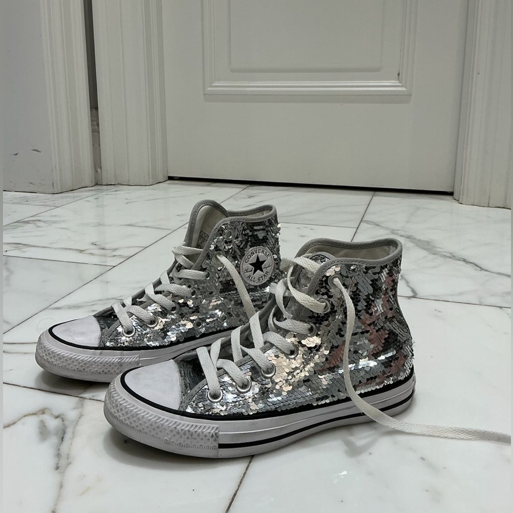 Converse Silver Sequin High-Top Sneakers